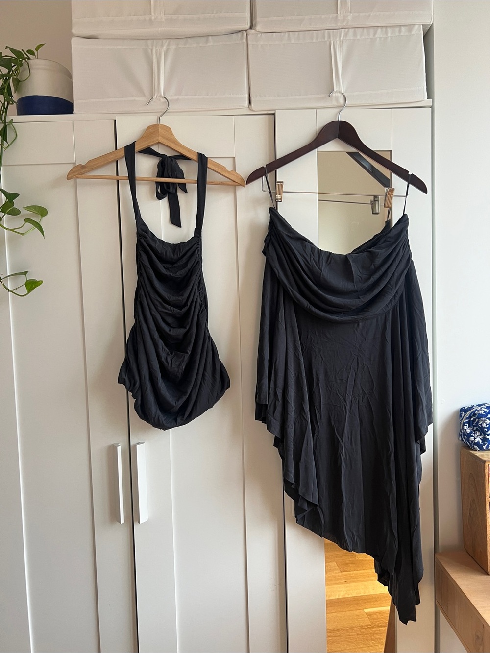 Black Draped Asymmetric Women’s Top & Skirt set